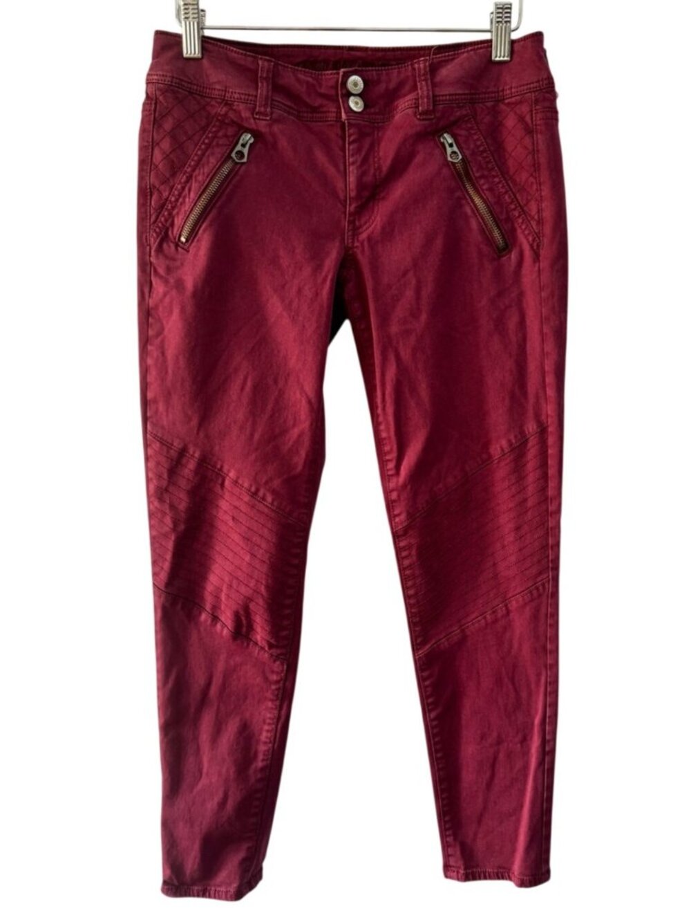 American Eagle Outfitters Moto Skinny Pants Burgundy Quilted Accents - 6
